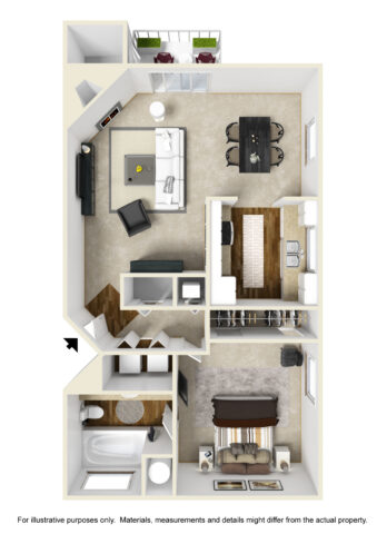 1 bed 1 bath floorplan