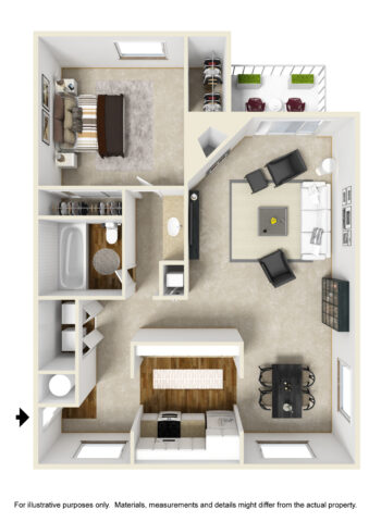 1 bed 1 bath floorplan