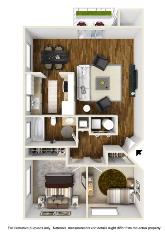 2 bed 1 bath floor plan